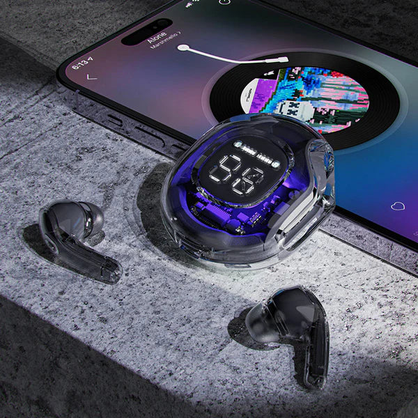 Ultrapods Pro True Wireless Earbuds with Display Transparent Design, Bluetooth 5.3 Water Proof – Black